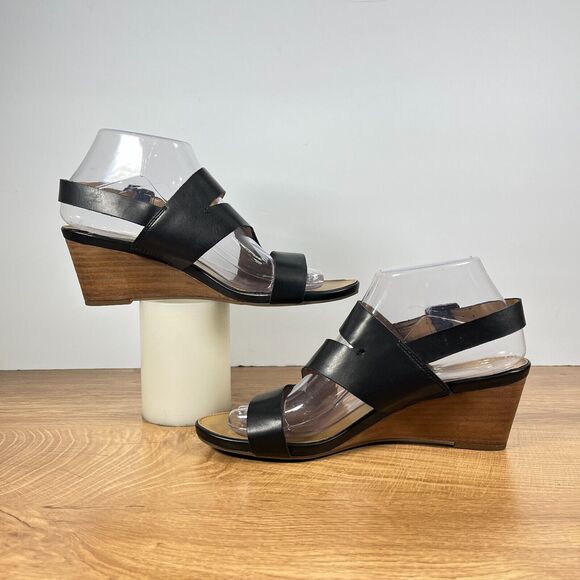 Franco Sarto Desi Leather Buckle Black Wedge Casual Sandals Women's Size US 8 - Picture 5 of 9